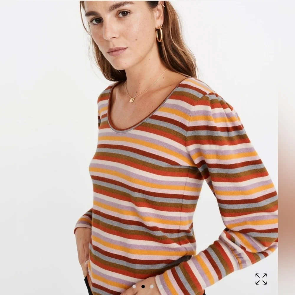 Madewell Striped Puff Sleeve Scoop Neck Knit Top Sz XL
